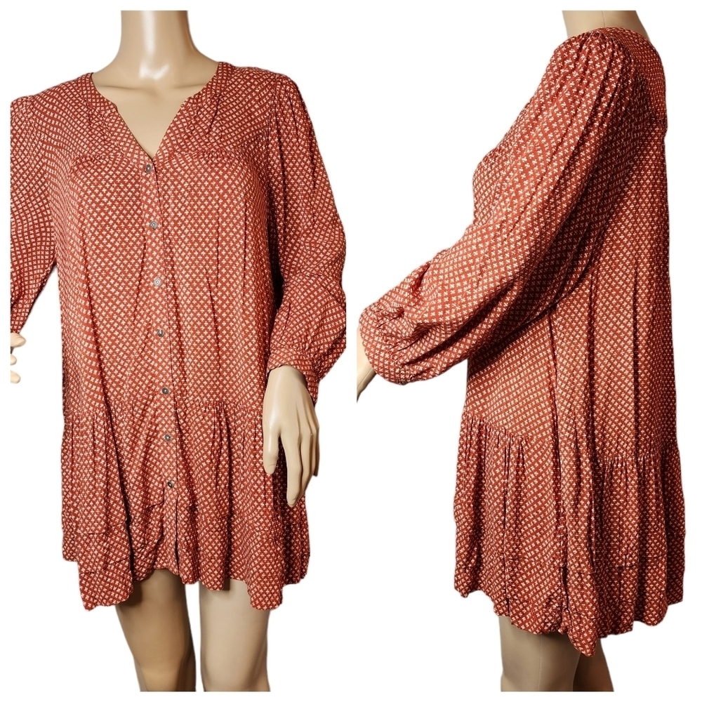 Anthropologie Holding Horses rust tunic top with pockets. tiered hem. Small.
